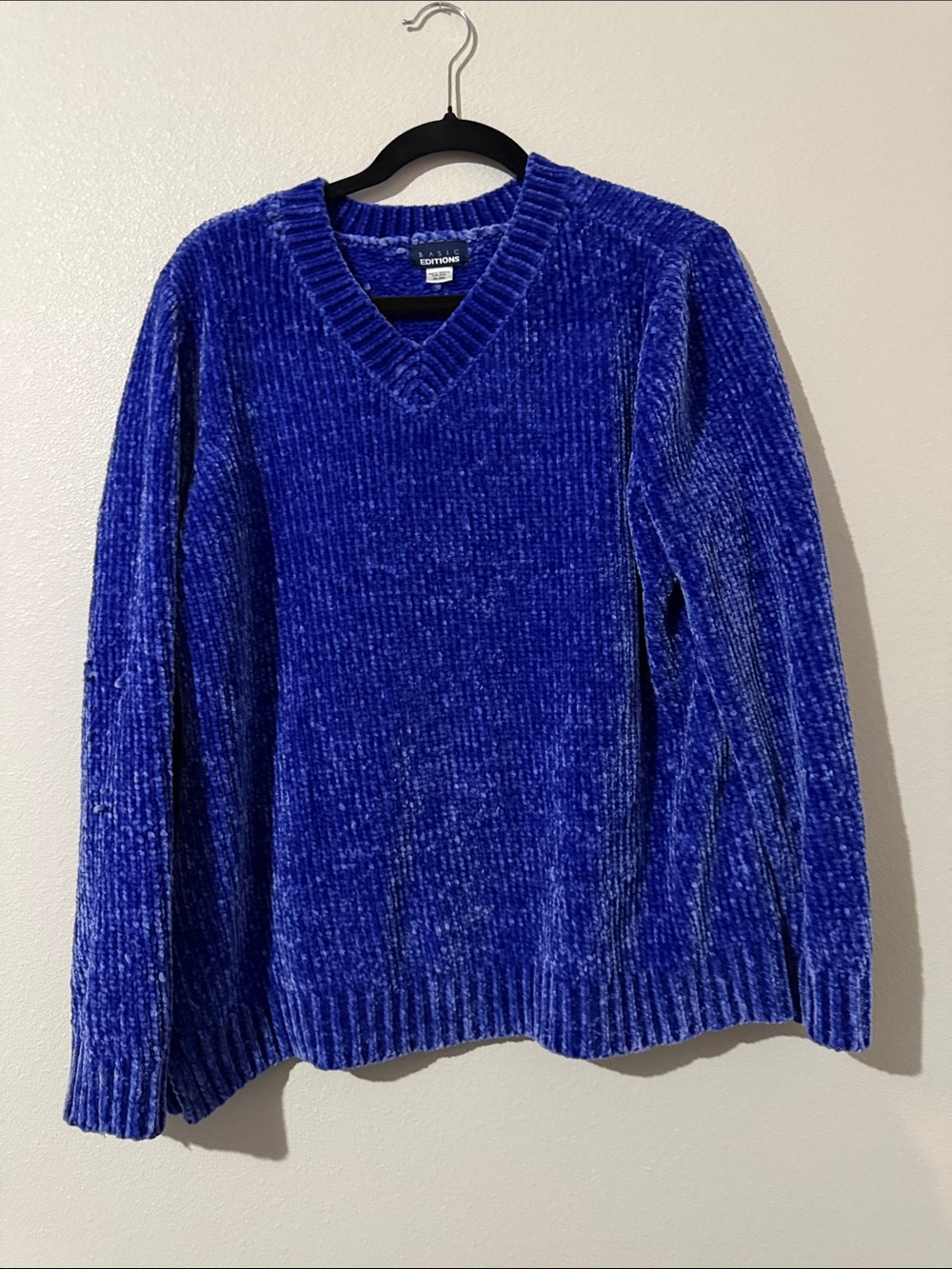 Men's Royal Blue V-Neck Chenille Sweater